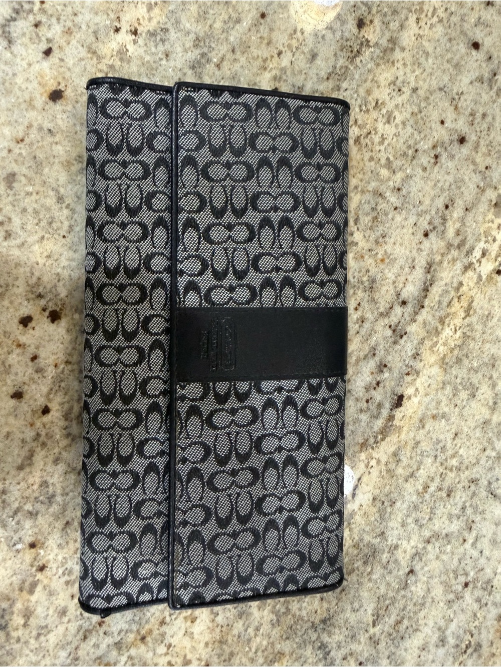 Coach black and gray Signature C jacquard trifold wallet
